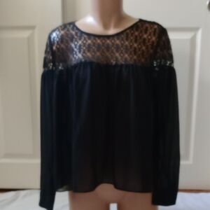 Leshop Black Sheer With  Lace Blouse, Small
